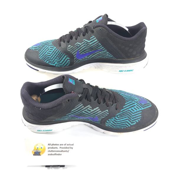 Nike FS Lite Run 3 Athletic Lace Up Shoe Womens Size 8 844670-001 Black Green - Picture 4 of 9